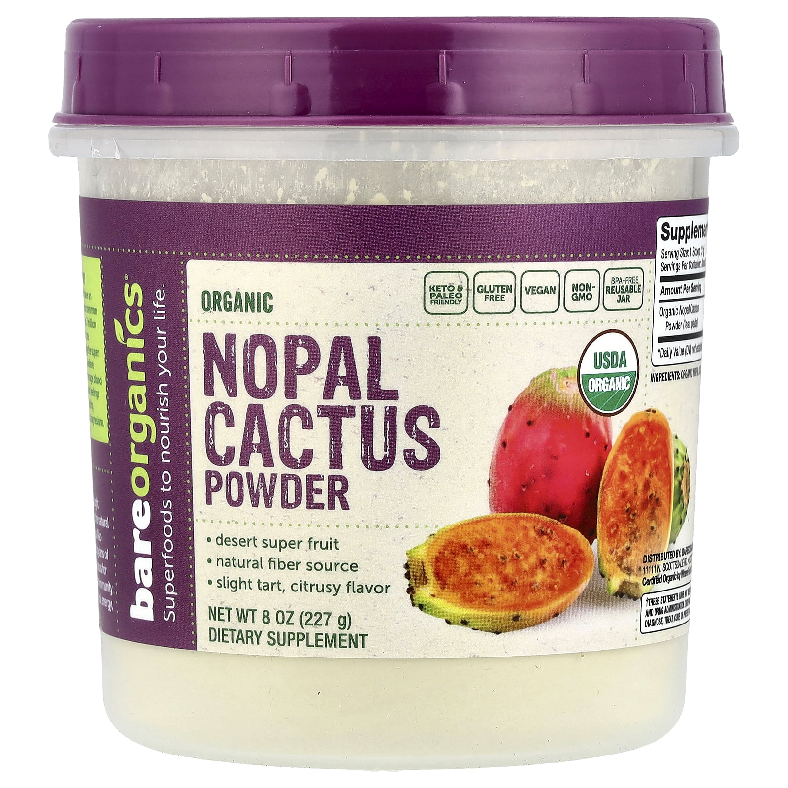 BareOrganics Organic Nopal Cactus Powder 8 oz Pwdr