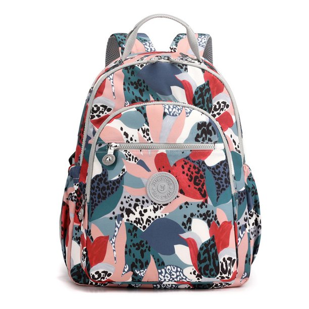 Mochila para mujer Mochila de nailon con diseño floral de gran capacidad para mujer Mochila informal para estudiantes de secundaria
