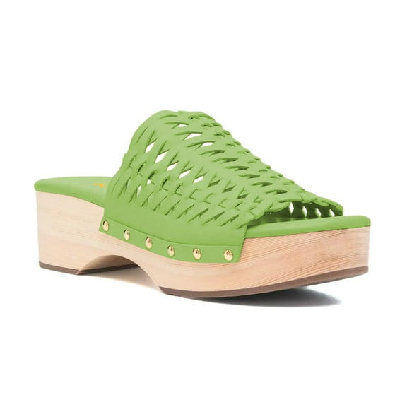 XYD Women Clog Platform Heels Mules Open Toe Woven Sandals Backless Summer Retro Outing Weekend Shoes Size 7 Green