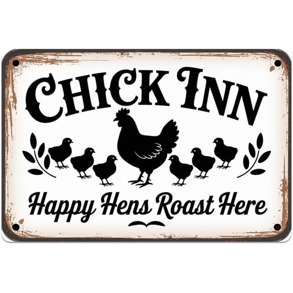 Chicken Inn tin sign, Vintage Chicken Coop Metal Sign print Aesthetic Room Decoration for Home Bedroom Kitchen Bar Coffee Bathroom Indoor Outdoor Wall Decor, 8 X 12 IN