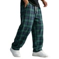 thumbnail image 2 of Migroa Mens Plaid Wide Leg Trousers Elastic Waist Loose Fit Casual Pants with Pockets, Lightweight Comfort Bottoms for Daily Wear And Outdoor Activities Blackish Green L, 2 of 9