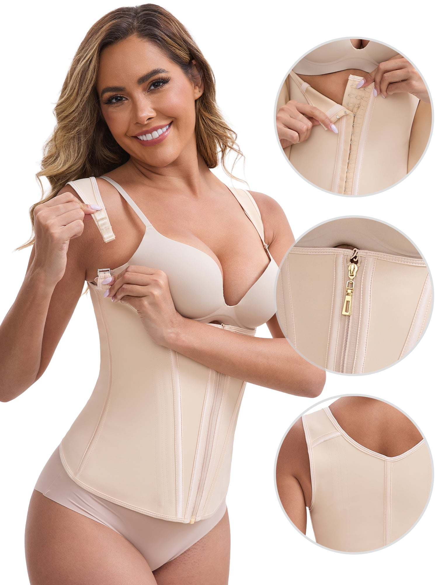 DARING DIVA Women's Zipper Hook Corset Tummy Control Body Shaper L Beige