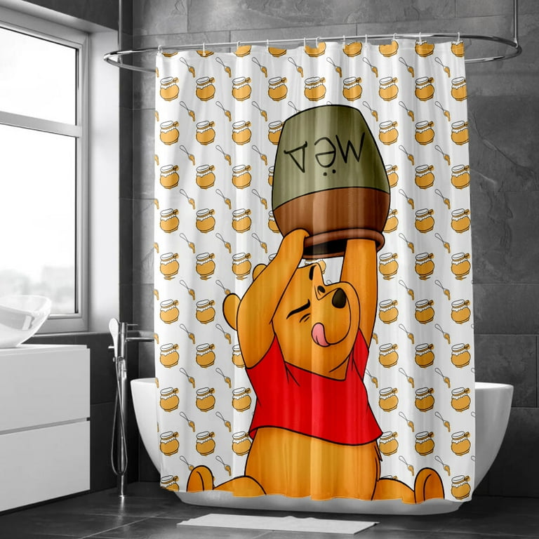 Shower Curtain S-90*180cm Winnie The Pooh Bathroom Decor Winnie The Pooh Aesthetic Modern Fabric Waterproof Shower Curtain Set with Hook, Size: Small