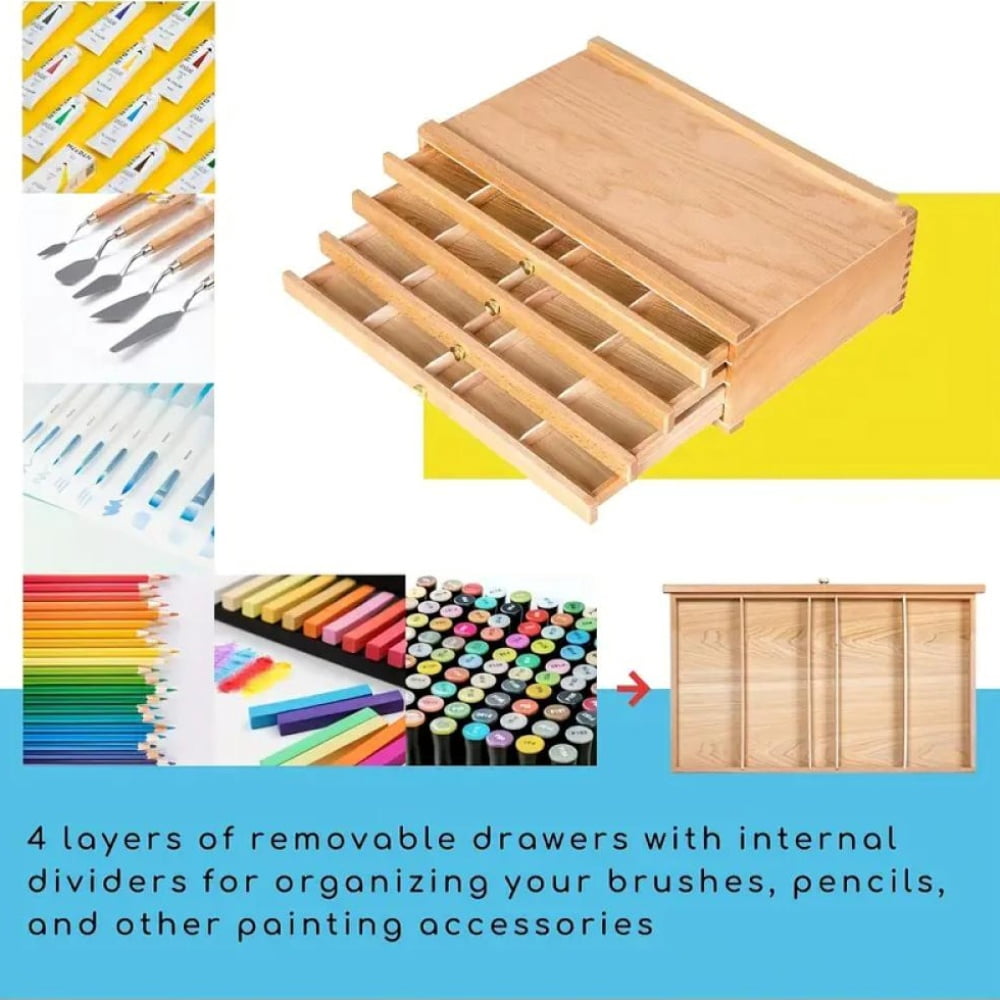 4/6-Tier Wooden Art Supply Organizer with Drawers – Multi-Compartment Storage Box for Pencils, Markers, Brushes & Tools – Portable Craft Caddy – Desk & Drawer Organizer