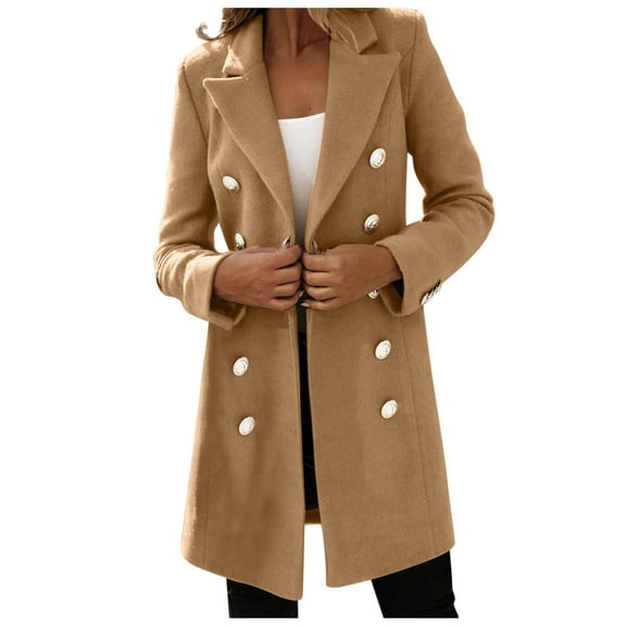Ediodpoh Woman Wool Elegant Blend Coat Slim Female Long Coat Outerwear Jacket Wool Coats for Women Khaki L