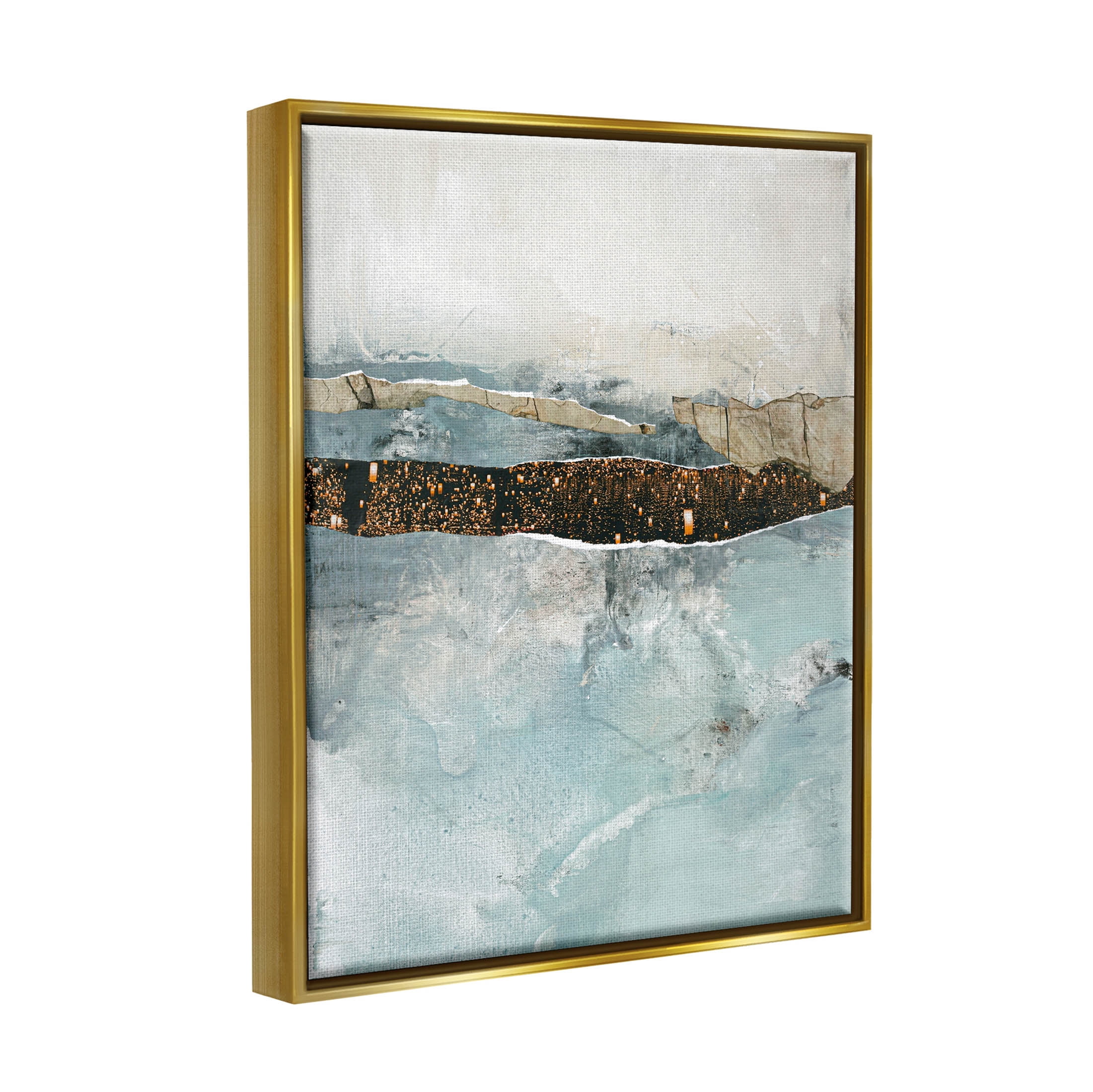 Stupell Industries Layered Mixed Media Collage Painting Metallic Gold Floating Framed Canvas Print Wall Art, Design by Design Fabrikken
