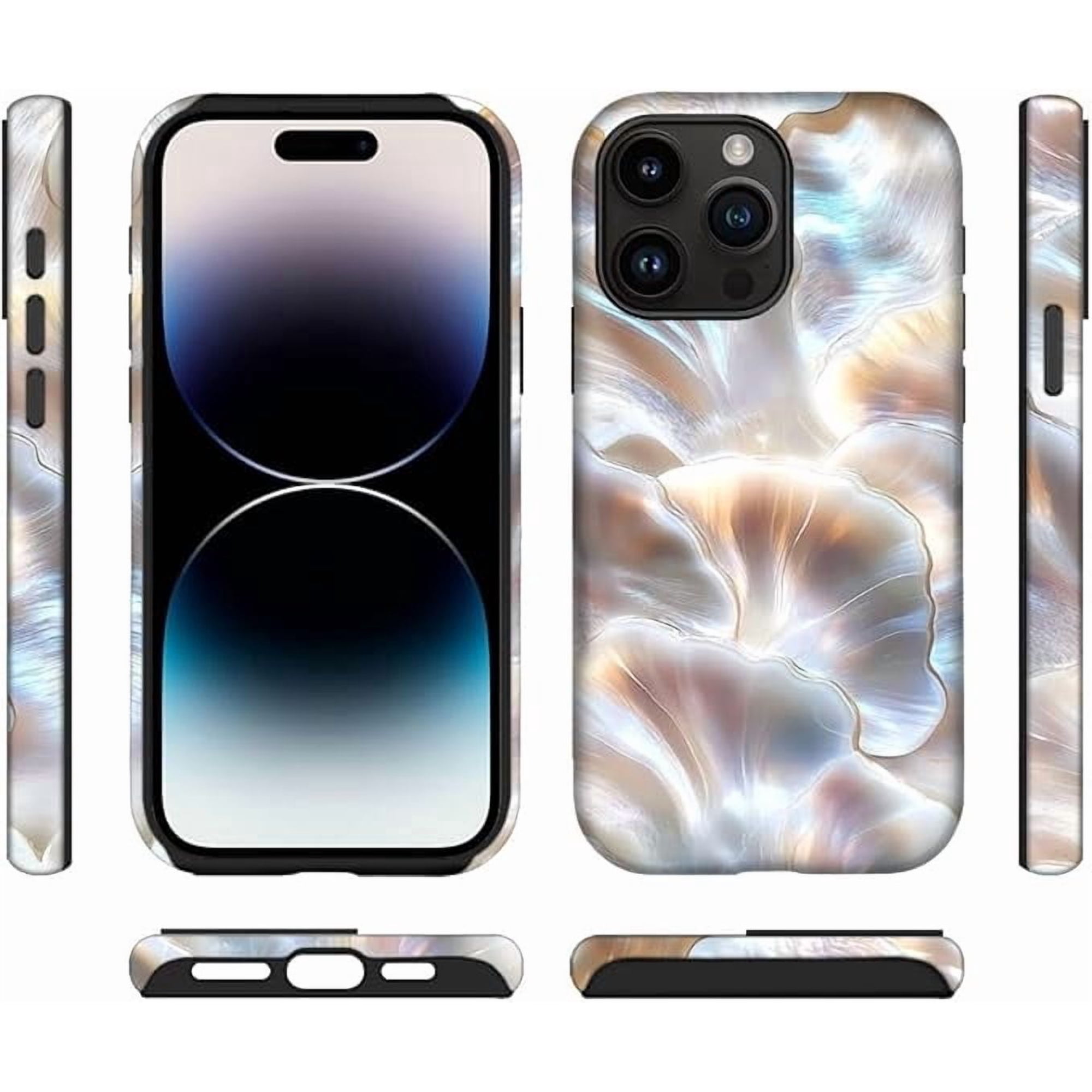 for iPhone 14 Pro Case Hybrid 2 Layer Hard Shell Silicone Protective Pattern Design Cover - Ocean Shells