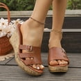 thumbnail image 2 of Rokment Women's Cork Footbed Wedge Dressy Slip on Sandals Fashion Casual Buckles Leather Platform Thick Sole Chunky High Heels Dress Summer Shoes for Ladies Brown Size 6, 2 of 8