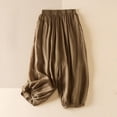 thumbnail image 2 of Casual Pants for Women Summer Fashion Plain Color Cotton Linen Elastic Seven Length Beach Casual Pants, 2 of 5