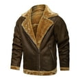 thumbnail image 4 of gbyLJF Men's Lapel Long Sleeve Coat Fleece Lined Zipper Warm Leather Jacket Casual Comfy Jacket with Zipper Pockets, 4 of 9