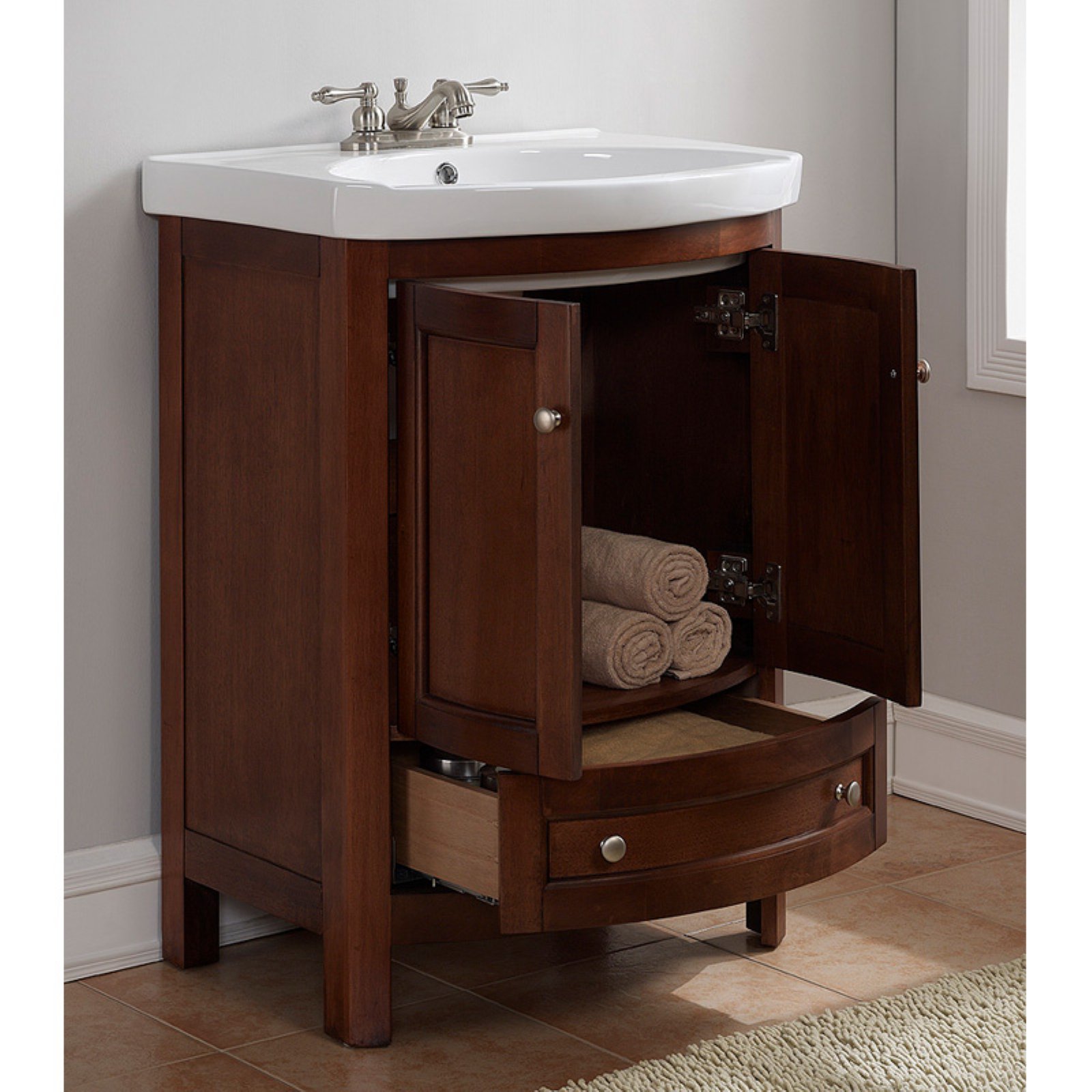 Runfine Vitreous 24 6 Inch Bathroom Vanity With Slow Close Doors White Finish Walmart Com Walmart Com