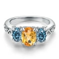 thumbnail image 3 of Gem Stone King 925 Sterling Silver Yellow Citrine and Persian Blue Moissanite Filigree Style 3 Stone Ring for Women (2.15 Cttw, Oval 8X6MM and 6X4MM) (Size 7), 3 of 6