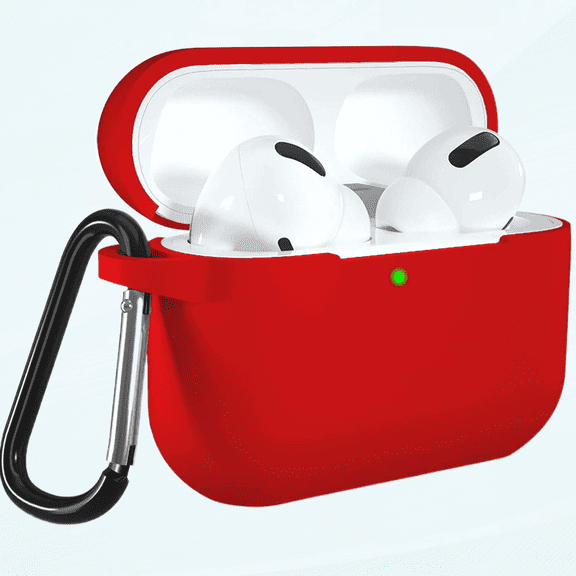 AirPods Pro Case Cover,Shock-Proof Silicone Skin Full Protective Cover for Airpods Pro,Supports Wireless Charging with Durable Carabiner Red