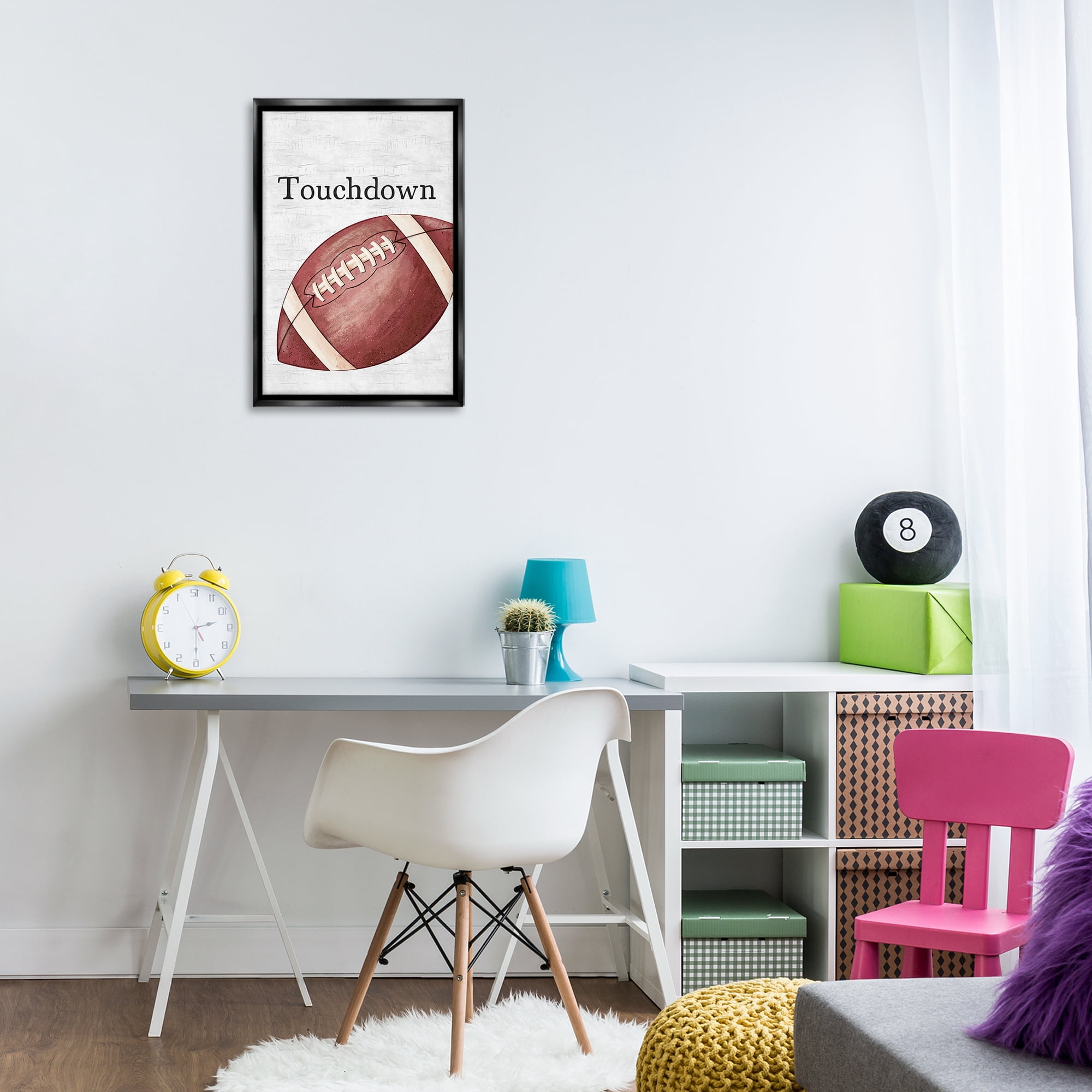 Stupell Industries Touchdown with Football Sports Painting Black Floater Framed Canvas Art Print Wall Art, 17 x 25