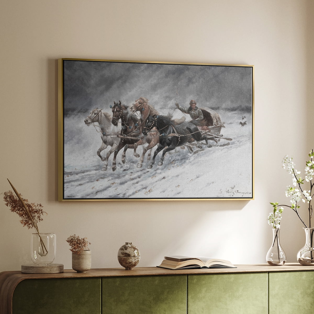 Vintage Animal Print-XXVI By Wexford Home Framed in Gold Wood Gallery Wrapped Canvas 27 in. x 41 in.