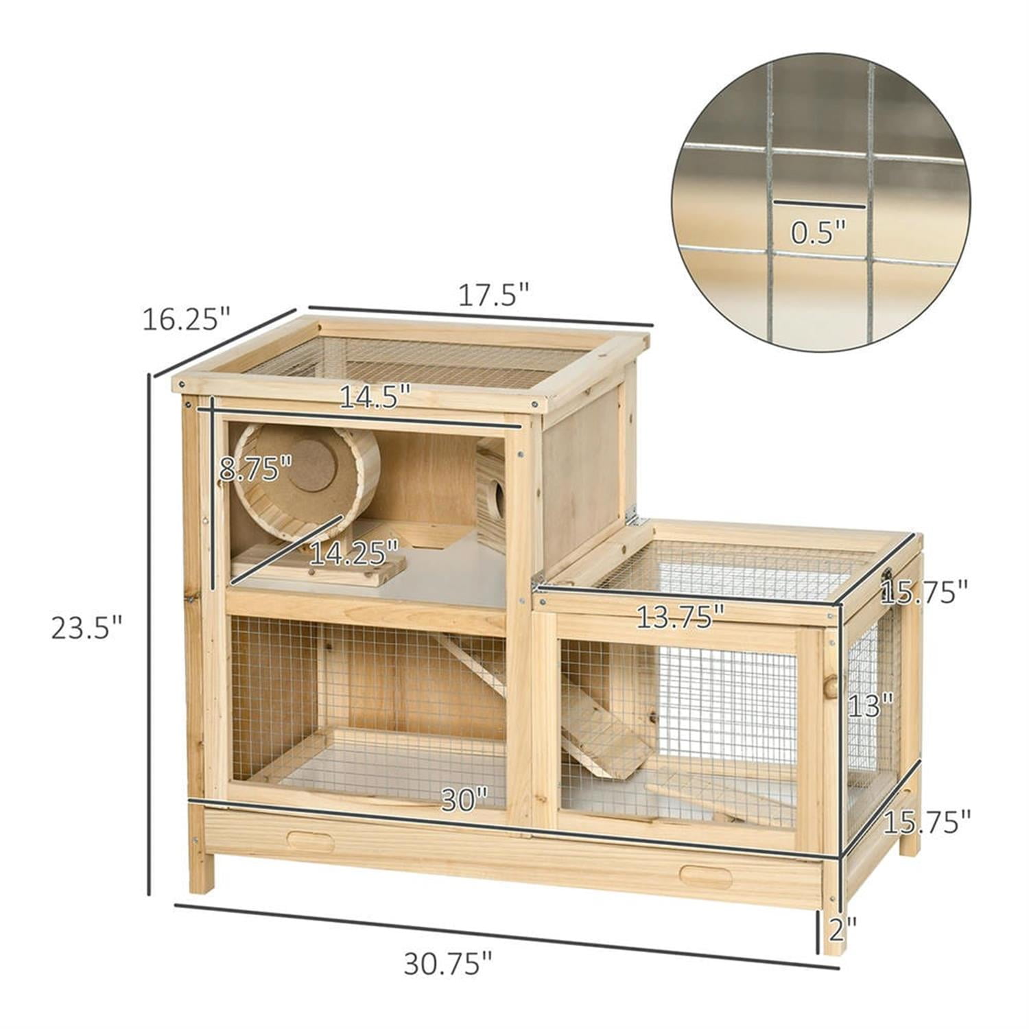 resenkos 30" 2-Tier Wooden Hamster Cage with Seesaw, Tray, Large Small Animal Habitats for Guinea Pig Cages, Beige