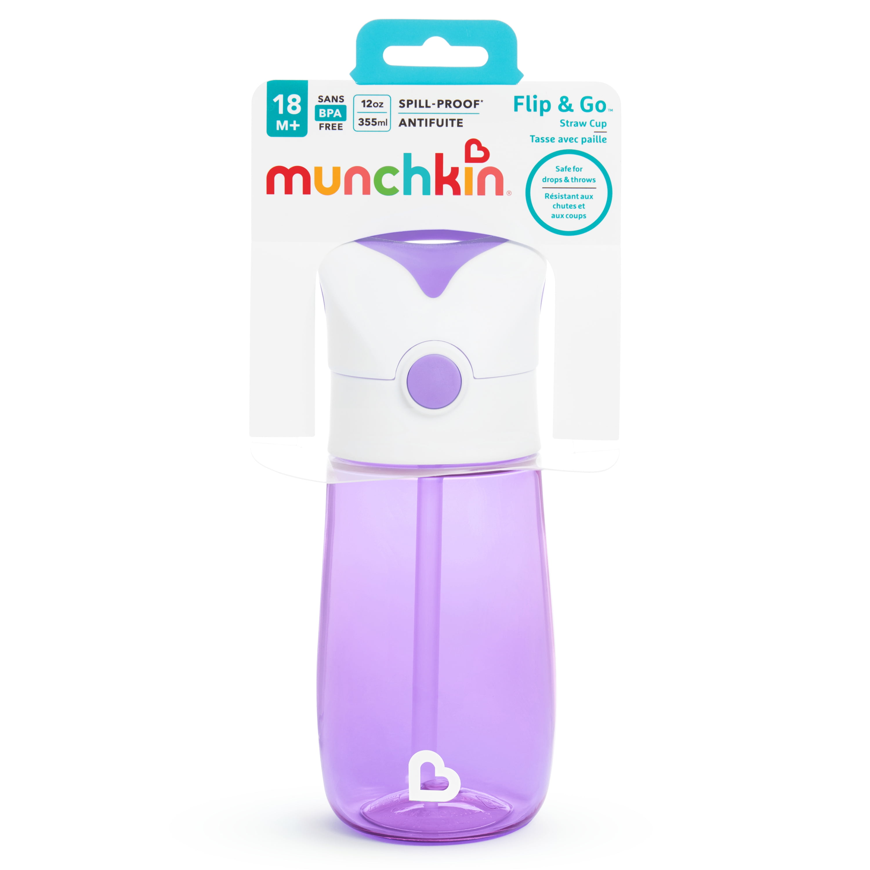 Munchkin® Flip & Go™ Toddler Sippy Cup with Straw, 12 oz, Ultra Durable Tritan Material, Purple, Unisex