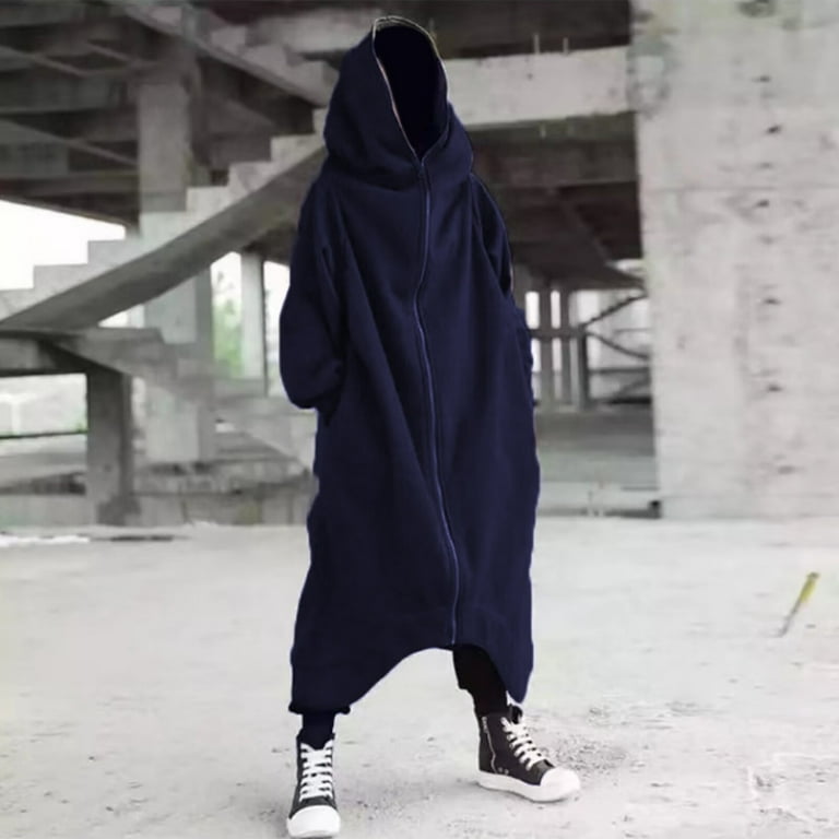 Hoodies Sweatshirts for Men Men s Solid Color Personality Dark Style Full Body Zipper Long Hooded Sweater Jacket cotton Jackets Casual for Women Navy Walmart
