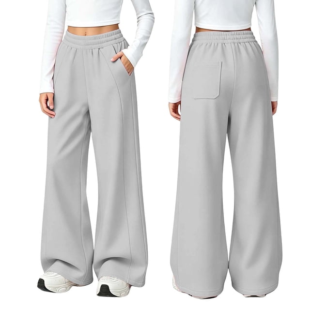Pantalones deportivos de felpa para niños y niñas, cintura elástica, bolsillos laterales, puños ajustables, pernera ancha, color liso, de 5 a 15 años.