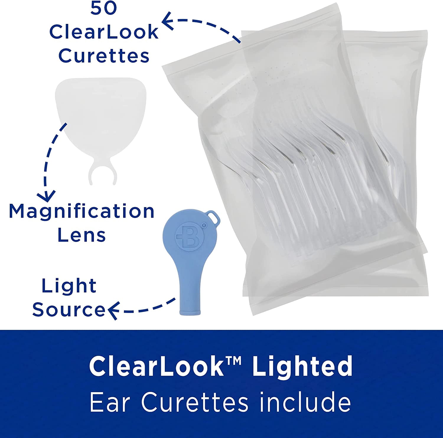 Bionix - ClearLook Lighted VersaLoop Ear Curette Tool, Earwax Removal Tool, Helps Remove Wax Buildup, Comfortable Handle Design, Easy-to-Use, Ideal for Healthcare Providers, Single-Use (50 Count)