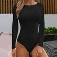 thumbnail image 2 of UJNDER Women's Solid Round Neck Long Sleeve Button Jumpsuit Slim Bodysuit Jumpsuits Pajamas for Women Black L, 2 of 5
