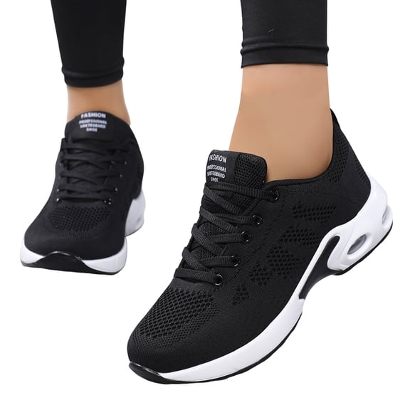 Rokment Air Cushion Running Shoes for Women Lightweight Comfortable Mesh Tennis Walking Shoes Breathable Mesh Gym Non Slip Work Fashion Sneakers Athletic Casual Black Size 6