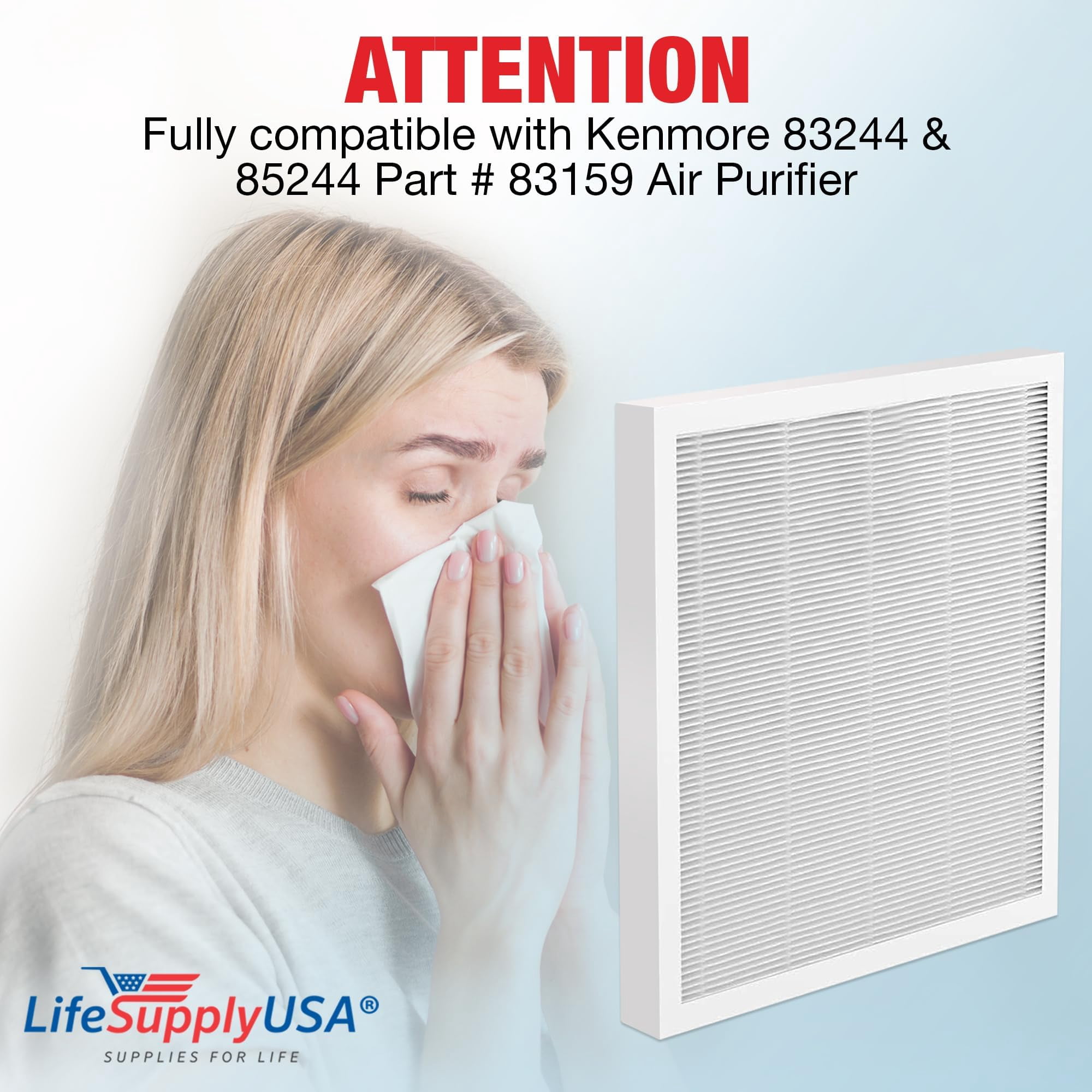 LifeSupplyUSA True HEPA Filter Replacement Compatible with Kenmore 83244 & 85244 Part # 83159 Air Purifiers