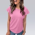 thumbnail image 2 of Yigetop Women's Tops, Tees & Blouses Women's Fashion Basic Tee Dressy Ruffle Crew Neck Work Outfits Casual T-Shirts 2026 Casual Work Outfits for Women Pink XL, 2 of 4