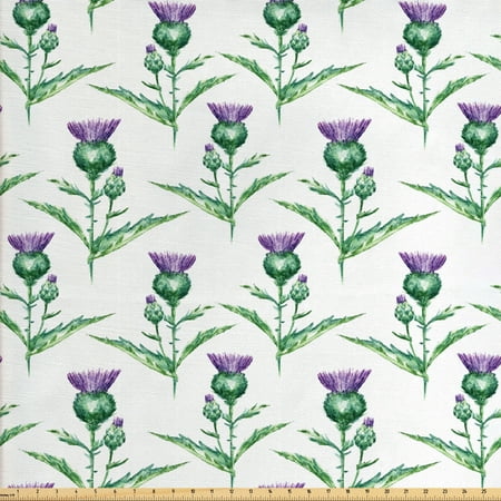 Milk Fabric Thistle Fabric by The Yard, Hand-Drawn Watercolor Effect Botanical Print of Milk Thistle Plant, Decorative Fabric for Upholstery and Home Accents, by Ambesonne ()