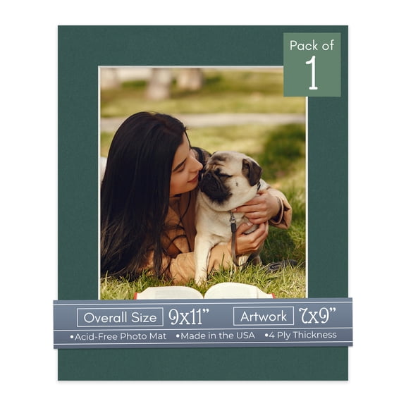 Forest Green Picture Frame Mat for 9x11 Frames - Fits 7x9 Photos - 1 Mat