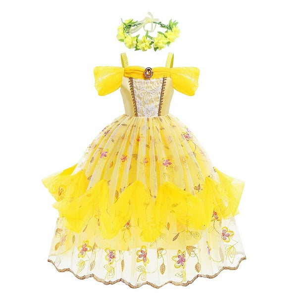 Disfraz de Cosplay de La Bella y La Bestia de dibujos animados de Halloween para niñas, vestido de fiesta de princesa Bella, vestidos de baile para niños, ropa 7-8T (etiqueta 140) Gao Jinjia LED