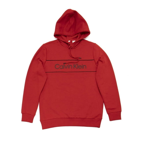 Calvin Klein Men's Long Sleeve Iconic Logo Piping Pullover Hoodie, Barbados Cherry,M - US
