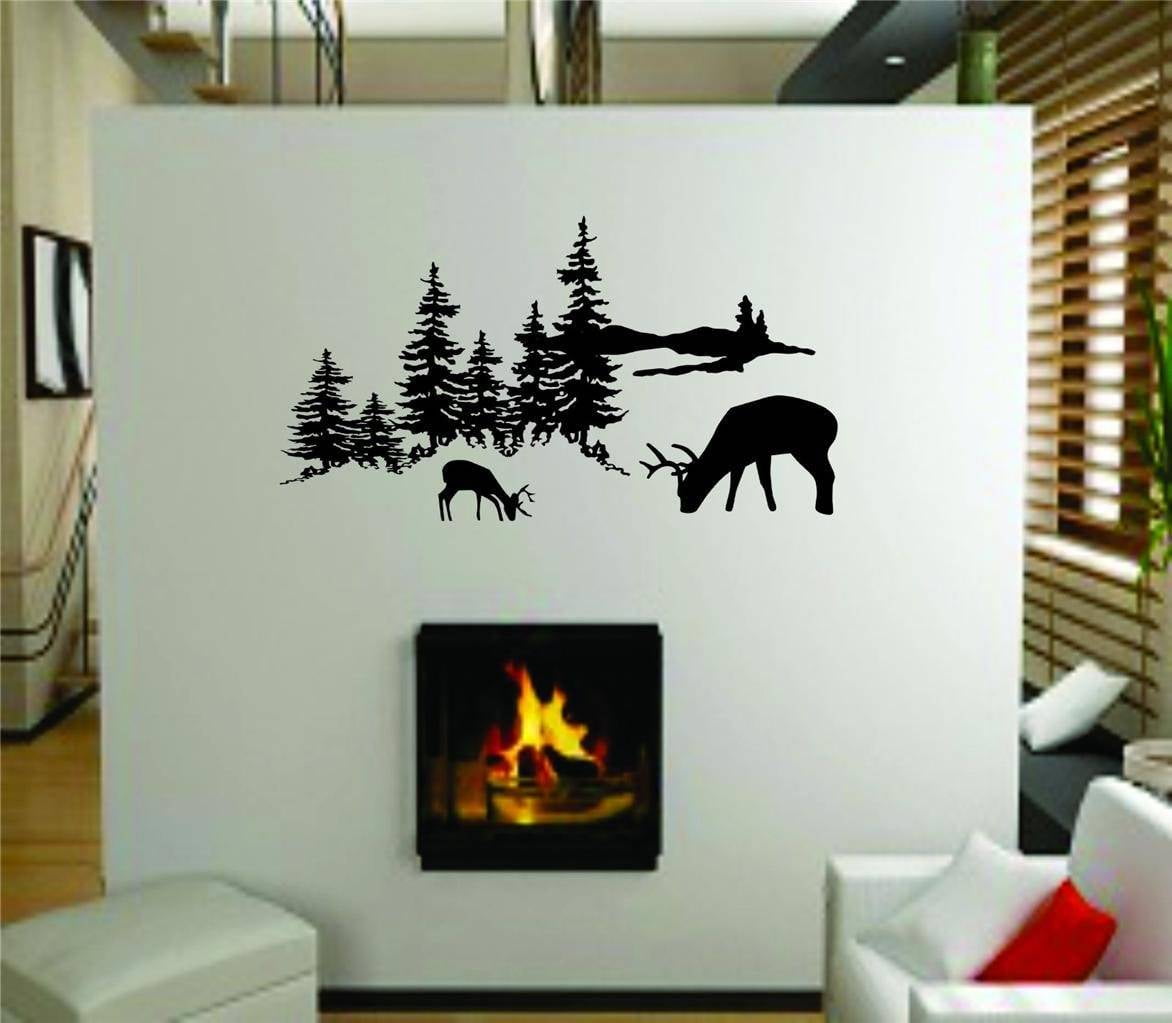Outdoor Tree Scene Picture Art With Deer Buck Graphic Designs Living