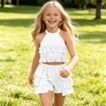 thumbnail image 6 of Amidoa Girls 2 Piece Outfits Summer Clothes Solid Color Cute Tank Top T-Shirt and Shorts Casual Kids Clothing Sets White Size 3T, 6 of 9