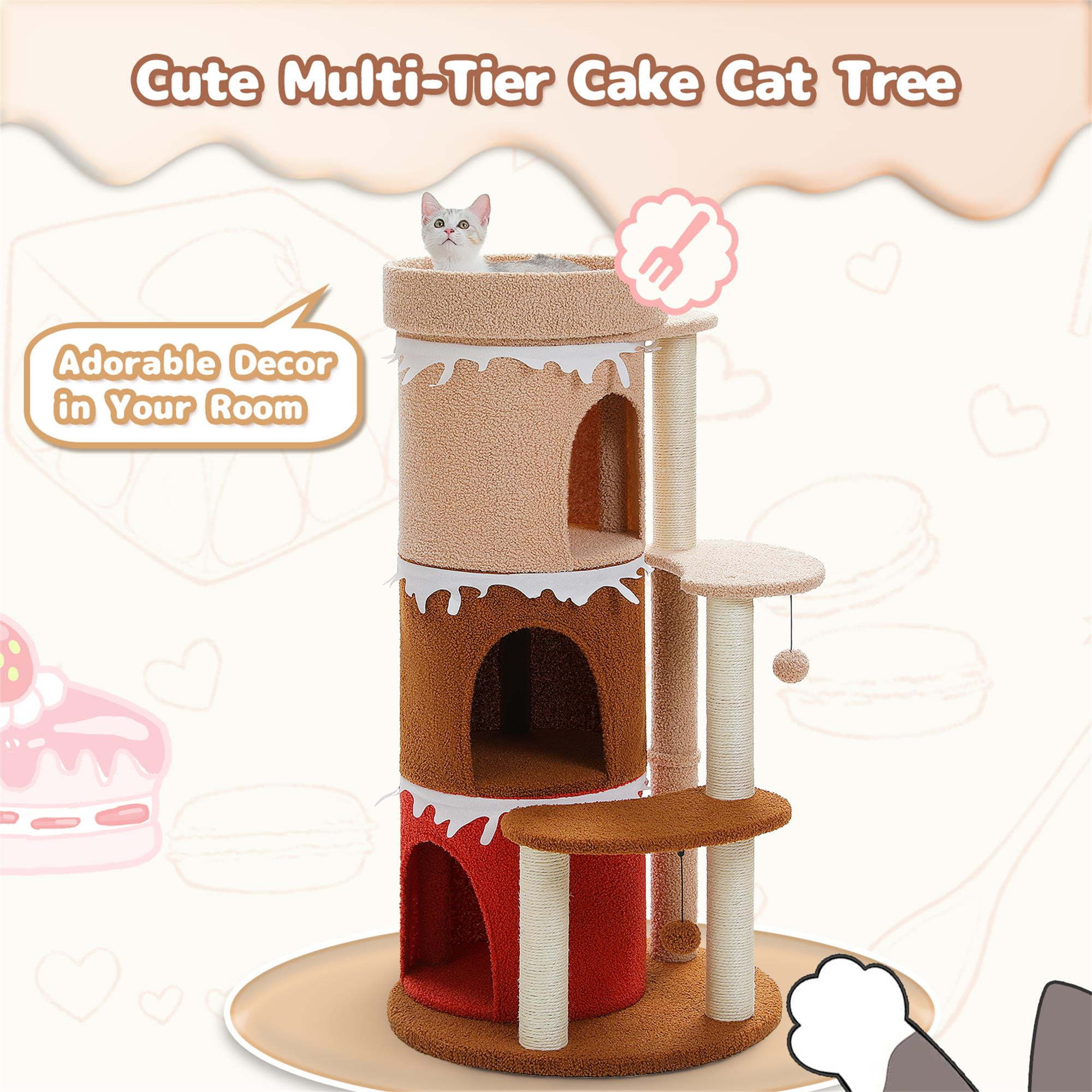 Kadyn 43" Cat Tree Tower for Indoor Cats, Cat Tree House with 3 Cat Condos, Platform, Scratching Posts, Hanging Ball, Cat Climbing Frame Bed, Brown