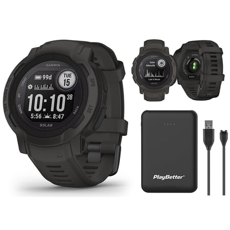 Garmin Instinct 2 Solar Rugged GPS Smartwatch, PlayBetter Bundle with Power Bank 5000mAh - Graphite