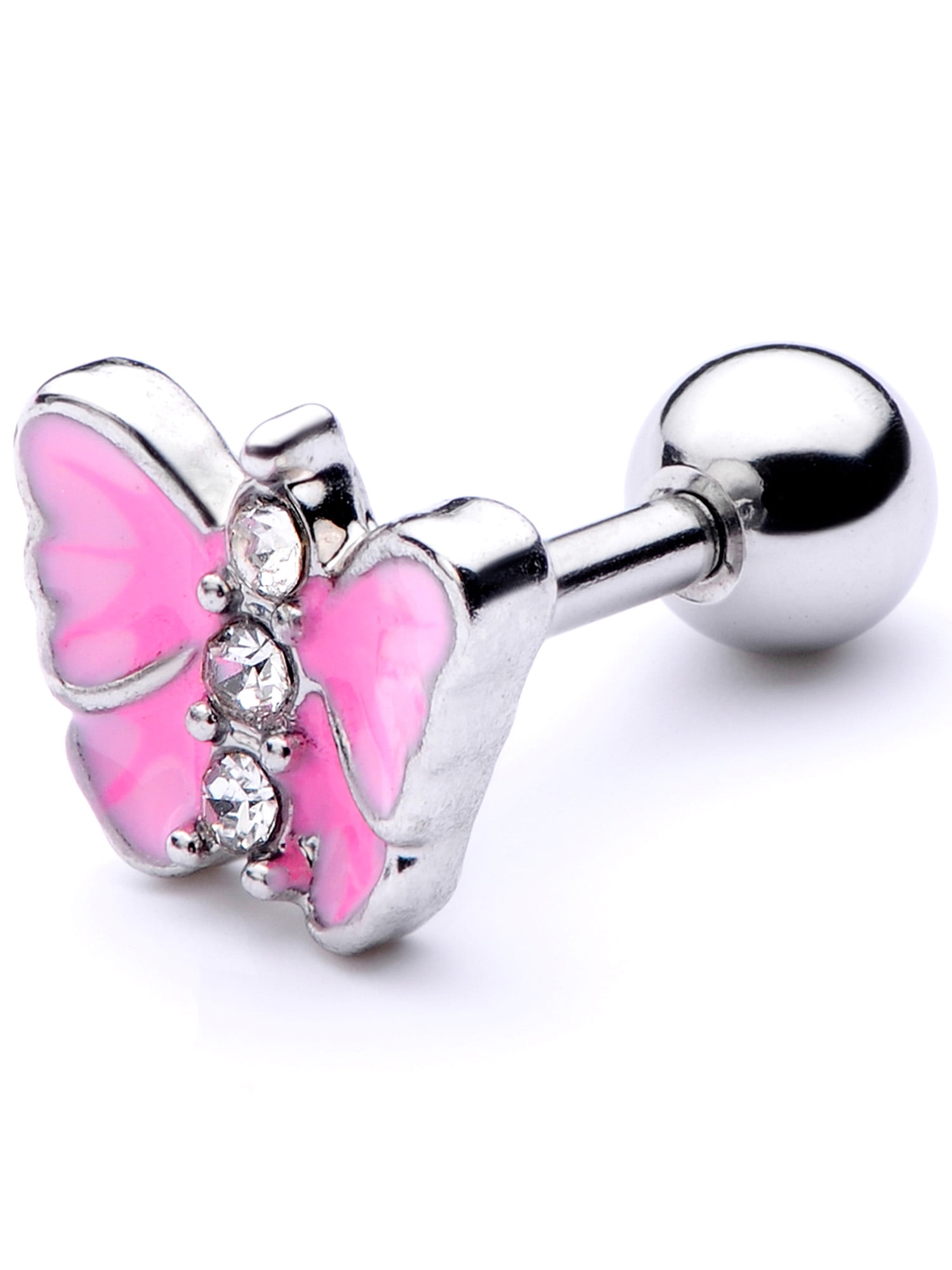 Body Candy 16G Womens Steel Rosy Clear Accent Pink Butterfly Cartilage Earring Helix Tragus Jewelry 1/4'