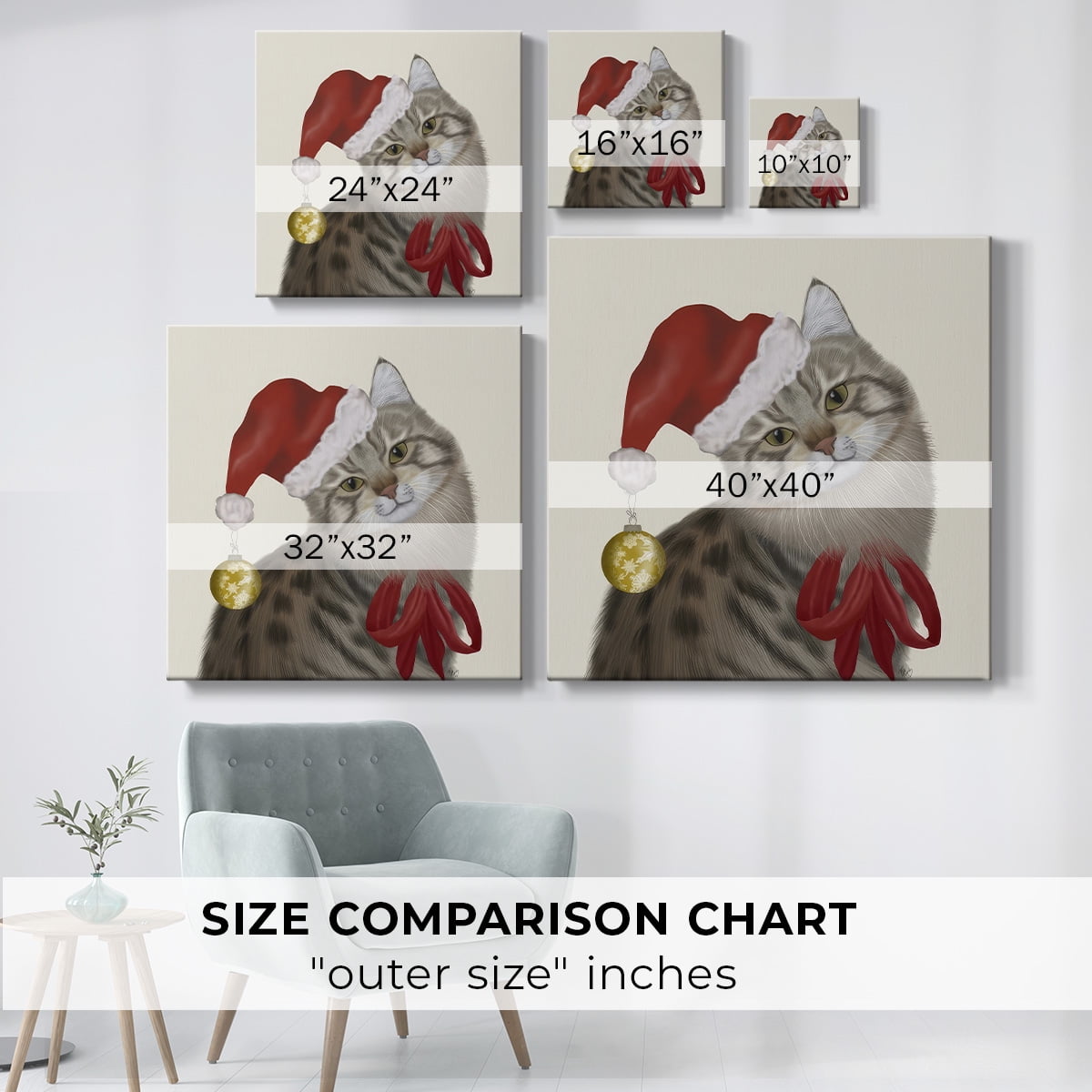 Cute Cat with Christmas Hat- Gallery Wrapped Canvas
