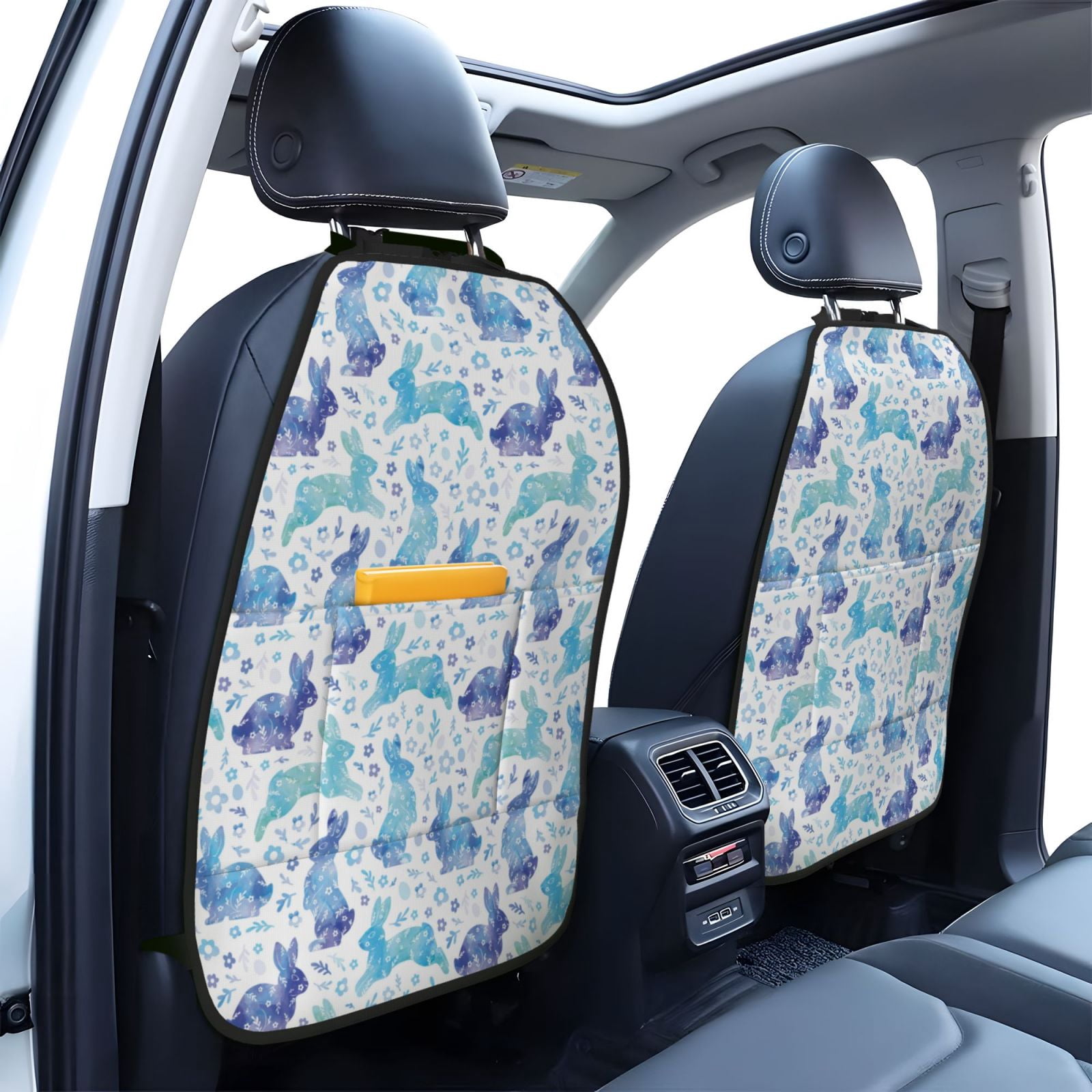Xecao Rabbit2 Pattern Car Seat Back Protector 2 Pack Large Capacity Pocket, Kick Mats Back Seat Protector