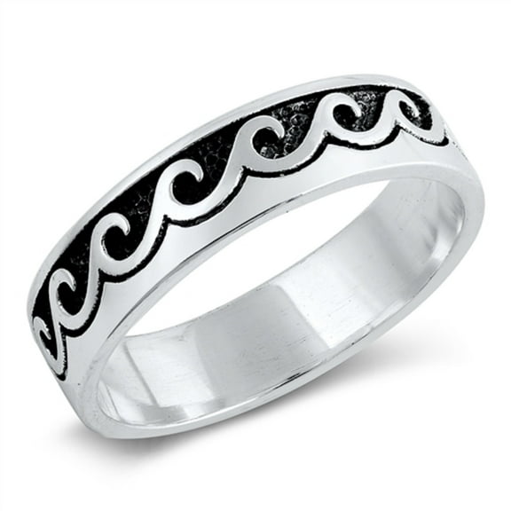 Oxidized Sterling Silver Ocean Waves Band Ring Size 9