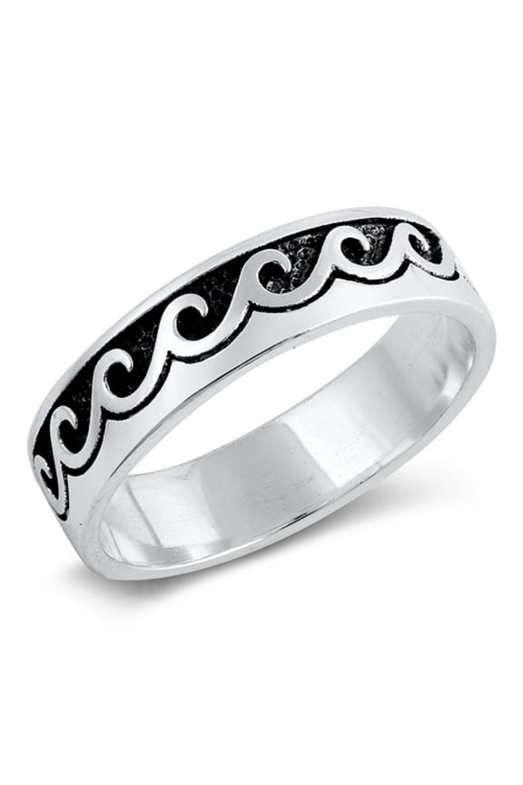 Oxidized Sterling Silver Ocean Waves Band Ring Size 5