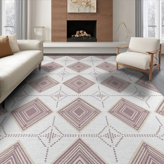 ODIKA 8'x10' Washable Area Rug Minimalist Interlocking Abstract Swirl Ombre Gradient Purple Boho Refined for King Size Bedroom Under Bed, Master Suite, Non-Shedding, Easy Care