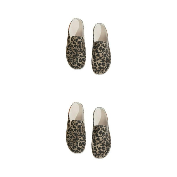 Minnieouse zapatos de lona de punta redonda para mujer de 2 piezas con zuecos y mules de mujer antideslizantes y resistentes al desgaste leopard