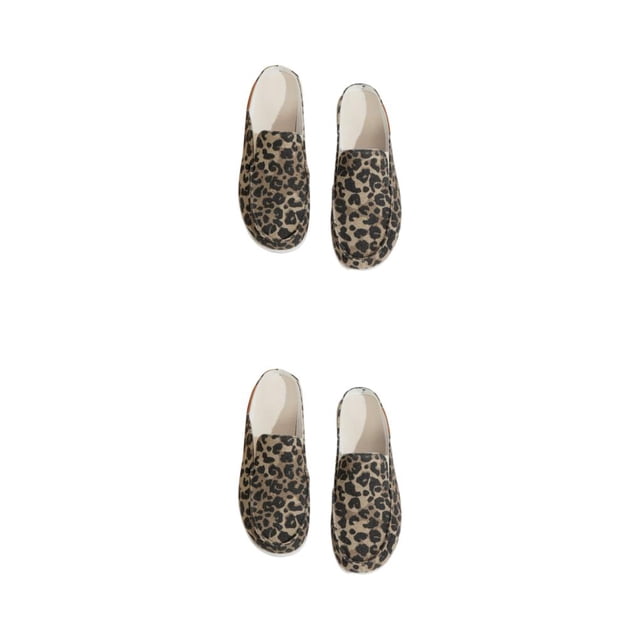 Minnieouse Zuecos de mujer cómodos y favorecedores de 2 piezas para diario en casa, zuecos y pantuflas para mujer, zapatos de lona, leopardo 41 1 Leopardo 41.1 2Conjunto