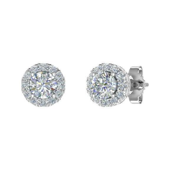 1/2 Carat Round Diamond Halo Stud Earrings in 14K White Gold