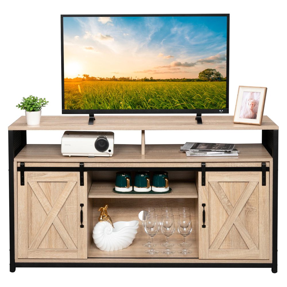 SalonMore Modern Farmhouse Sliding Barn Door Wood 53" Highboy TV Stand