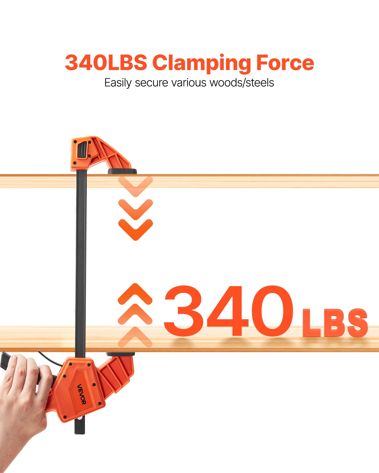VEVOR Bar Clamps for Woodworking, 2-Pack 12 inch One-Handed Clamp/Spreader, Quick-Grip F-Clamp with 340 lbs Load Limit,Premium Plastic and Carbon Steel, for Woodworking Metal working,Orange + Black