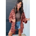 thumbnail image 3 of Women's Red Plaid Long Sleeve Side Split Distressed Hem Shirt | [ZhiHiMeRi] | (US 8-10)M, 3 of 6