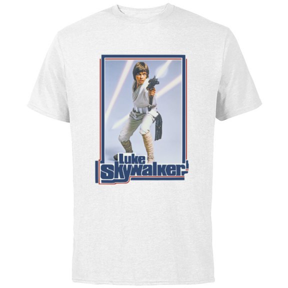 Star Wars Luke Skywalker 70s Retro - Short Sleeve Cotton T-Shirt for Adults - Customized-White