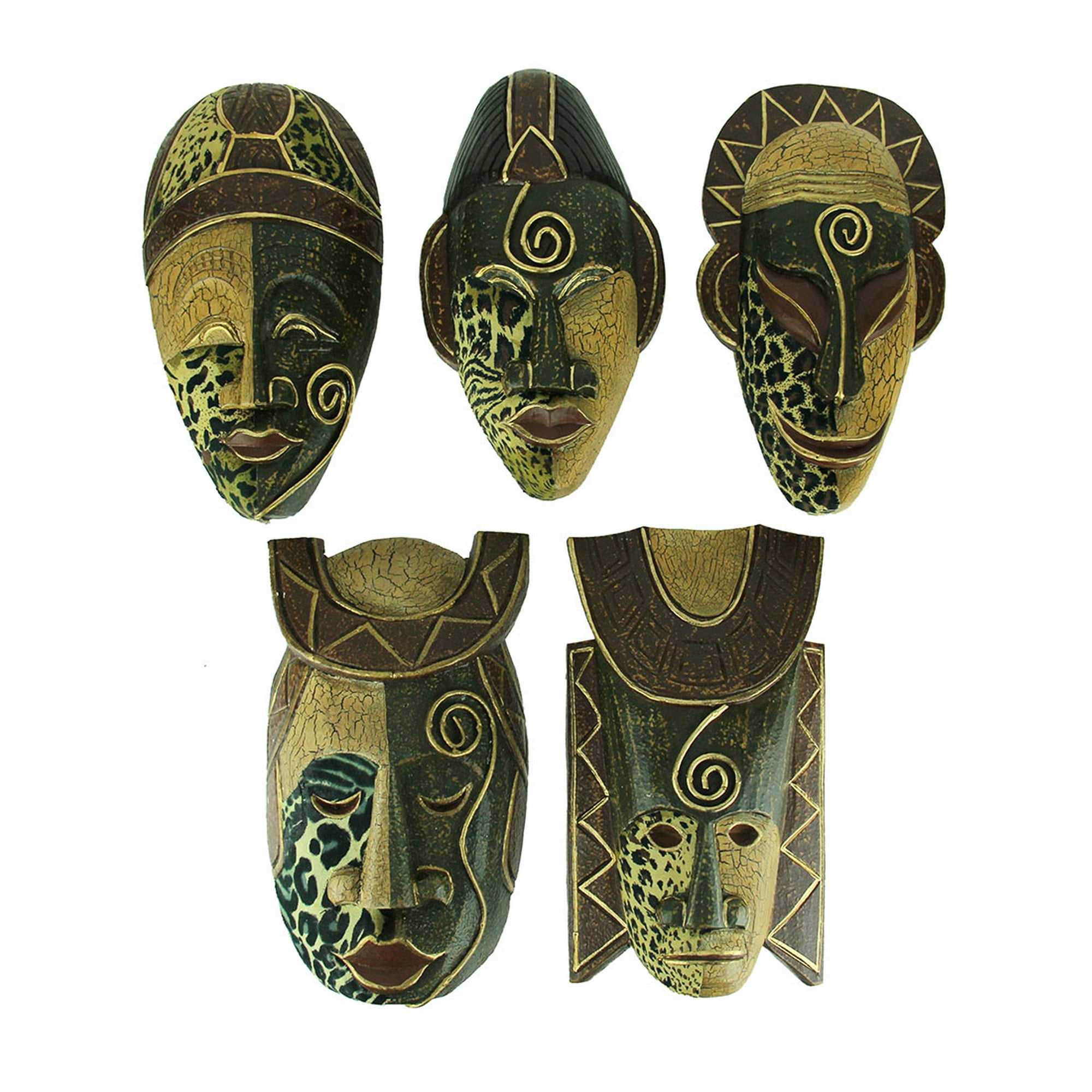 Set Of 5 Hand Carved African Tribal Style 10 Inch Wooden
